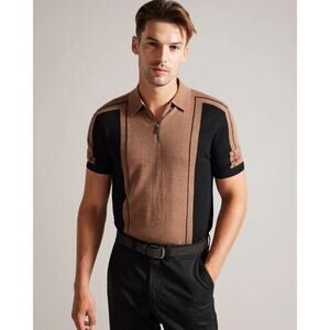 Ted Baker Jesty Wool Men's Polo Shirt In Brown Sz 2 US XS